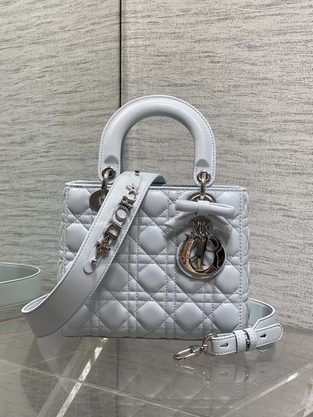 Dior Lambskin Lady Dior Bow Crossbody Handbag