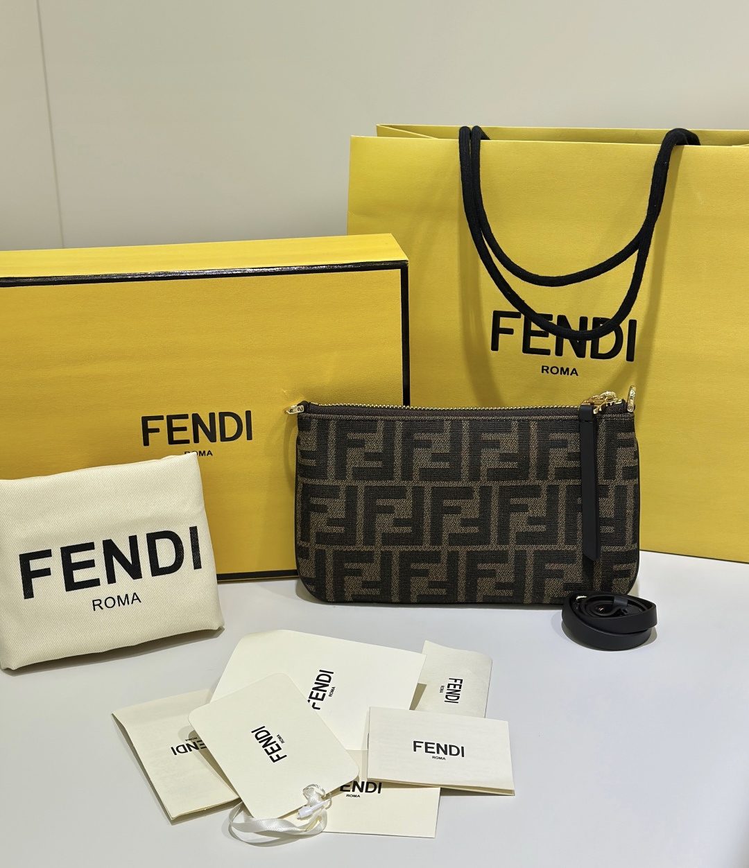 Fendi Baguette New Clutch Classic FF Fabric Logo