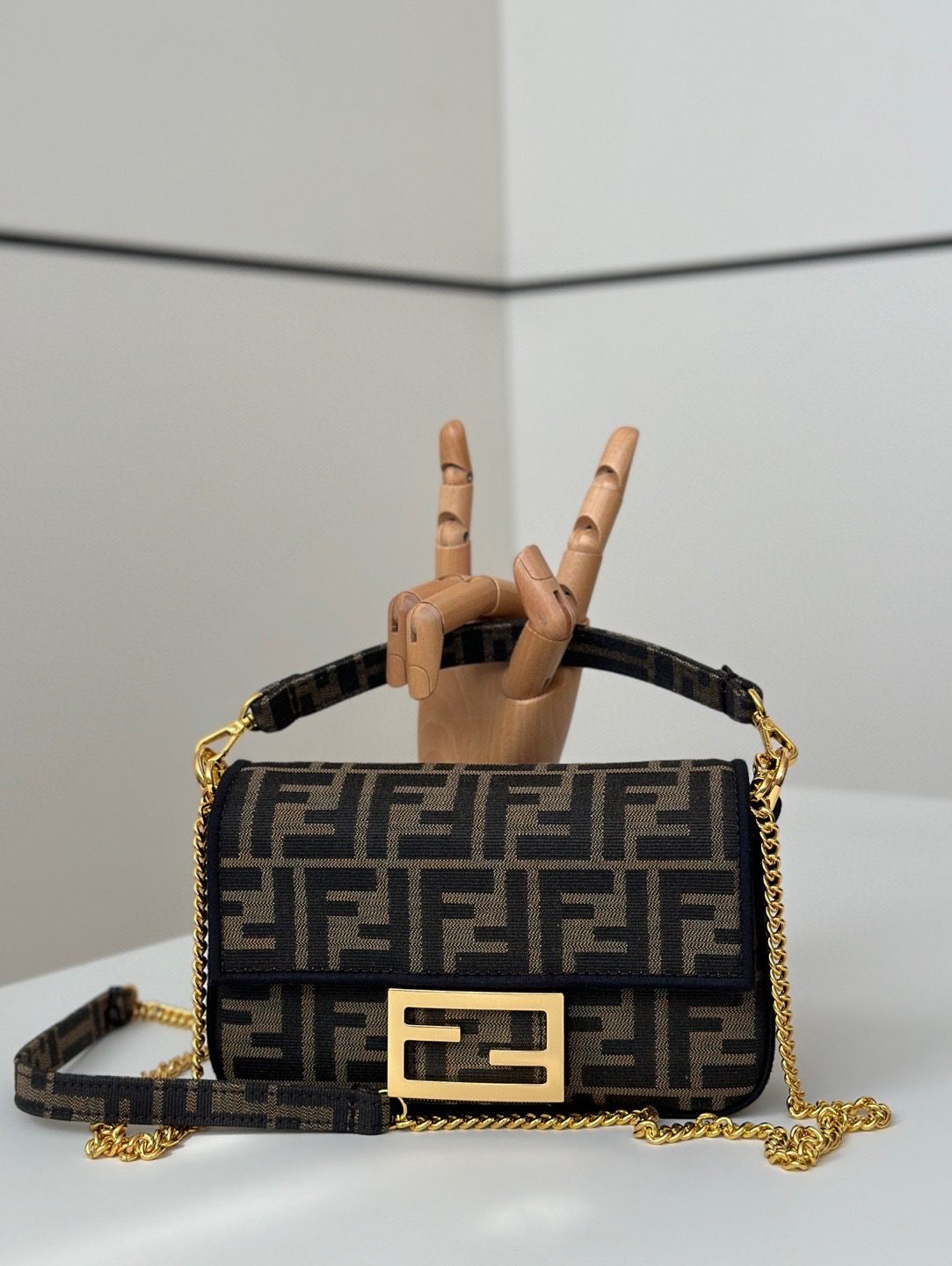 Fendi Mini Baguette Rectangular Bag Classic FF Fabric Logo