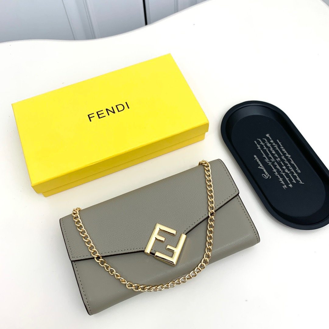 Fendi F09 Black Grey Red Black-Brown 19×10.5×3.5cm wallet purse