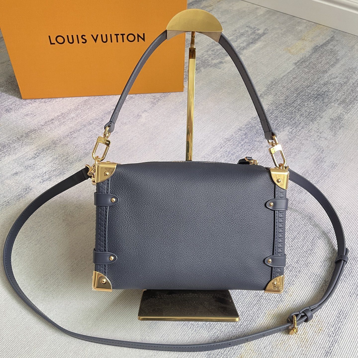 LV Side Trunk Medium Bag Iconic Monogram Saga Leather