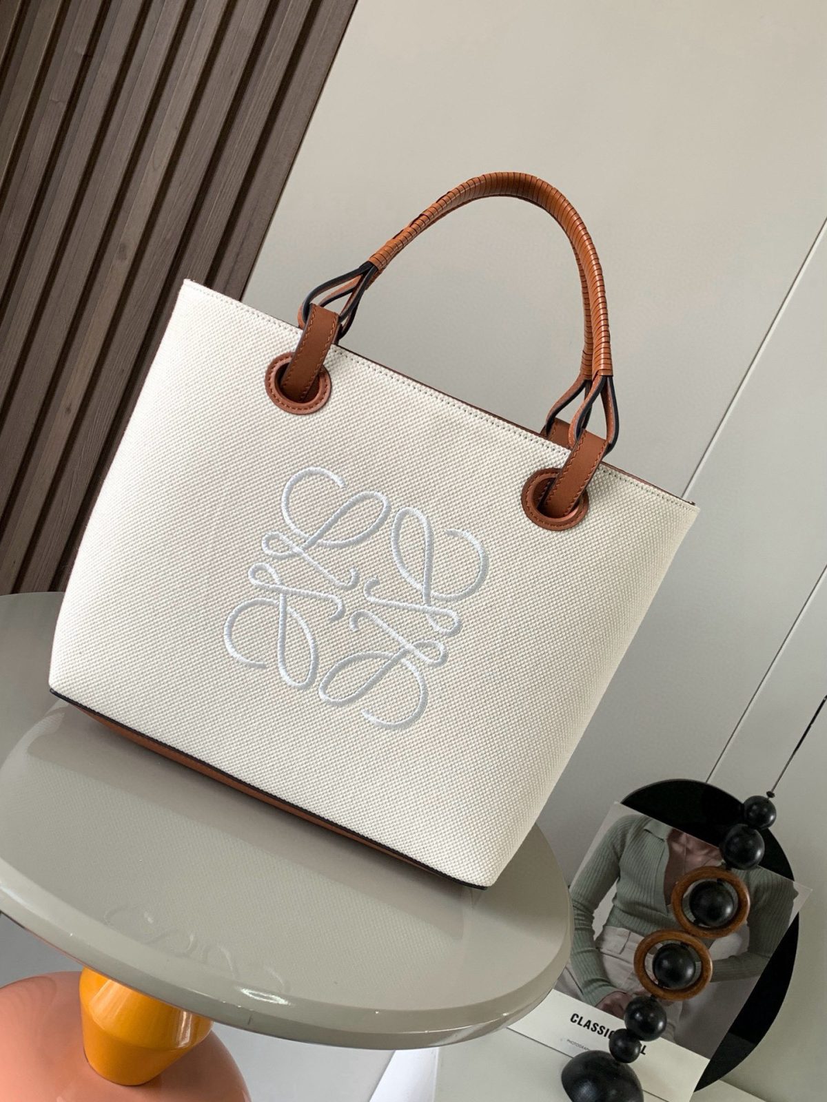 Loewe Medium Anagram Tote Calfskin & Linen Spliced