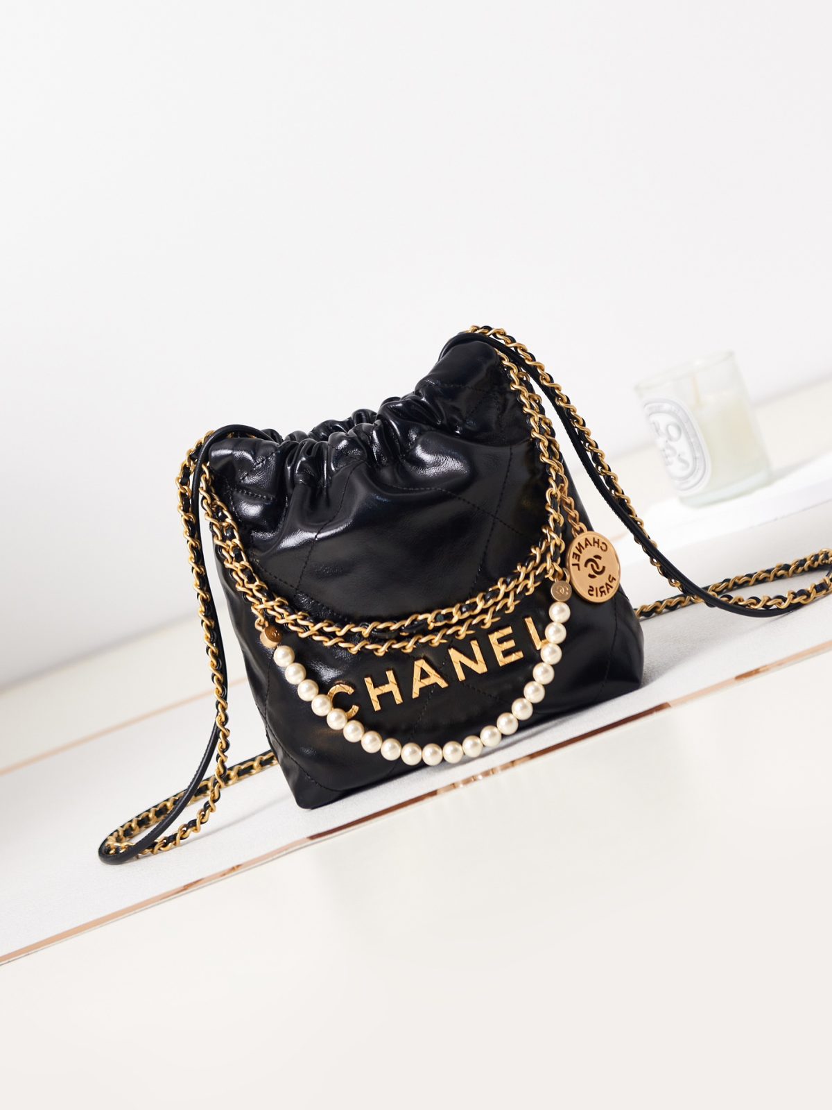 Chanel AS3980 Mini 22 Bag Pearl Decoration