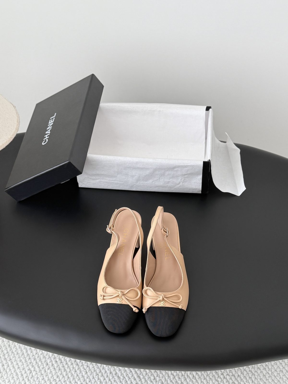 Chanel 26K Square-Toe Mary Jane Backless Flats