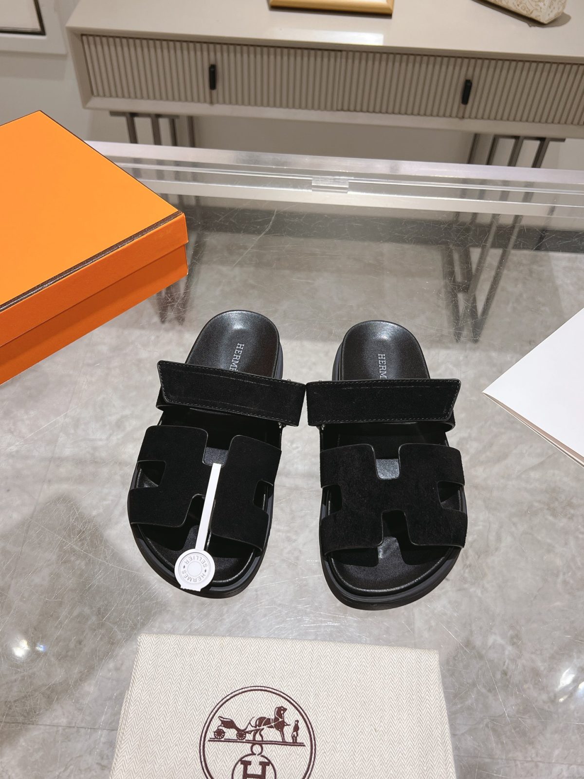 Hermès Ancone Sandals Solid Suede