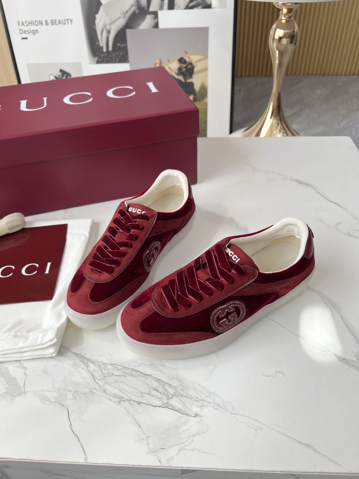 Gucci Double G Leather Trainer Shoes 3D Logo Lette