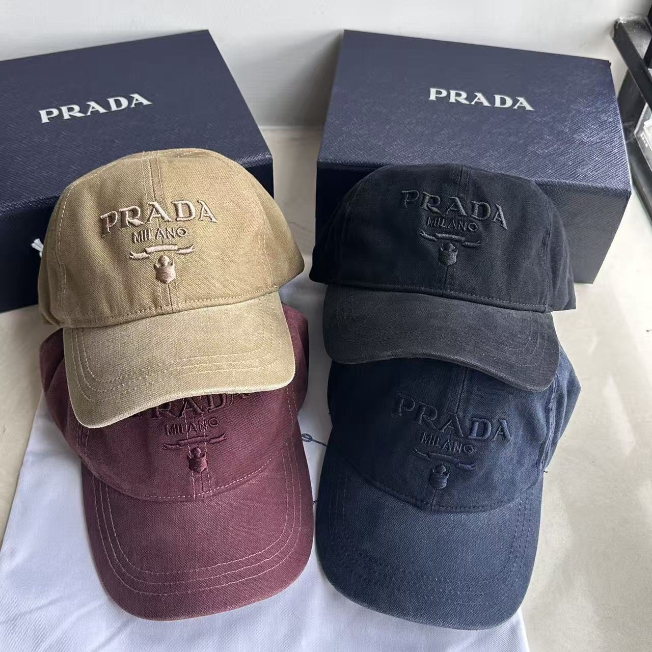 Prada Baseball Cap Solid Black Tone-on-Tone Logo