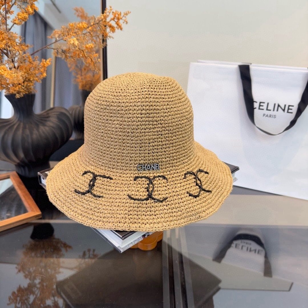 Chanel Foldable Straw Hat Hand Crochet