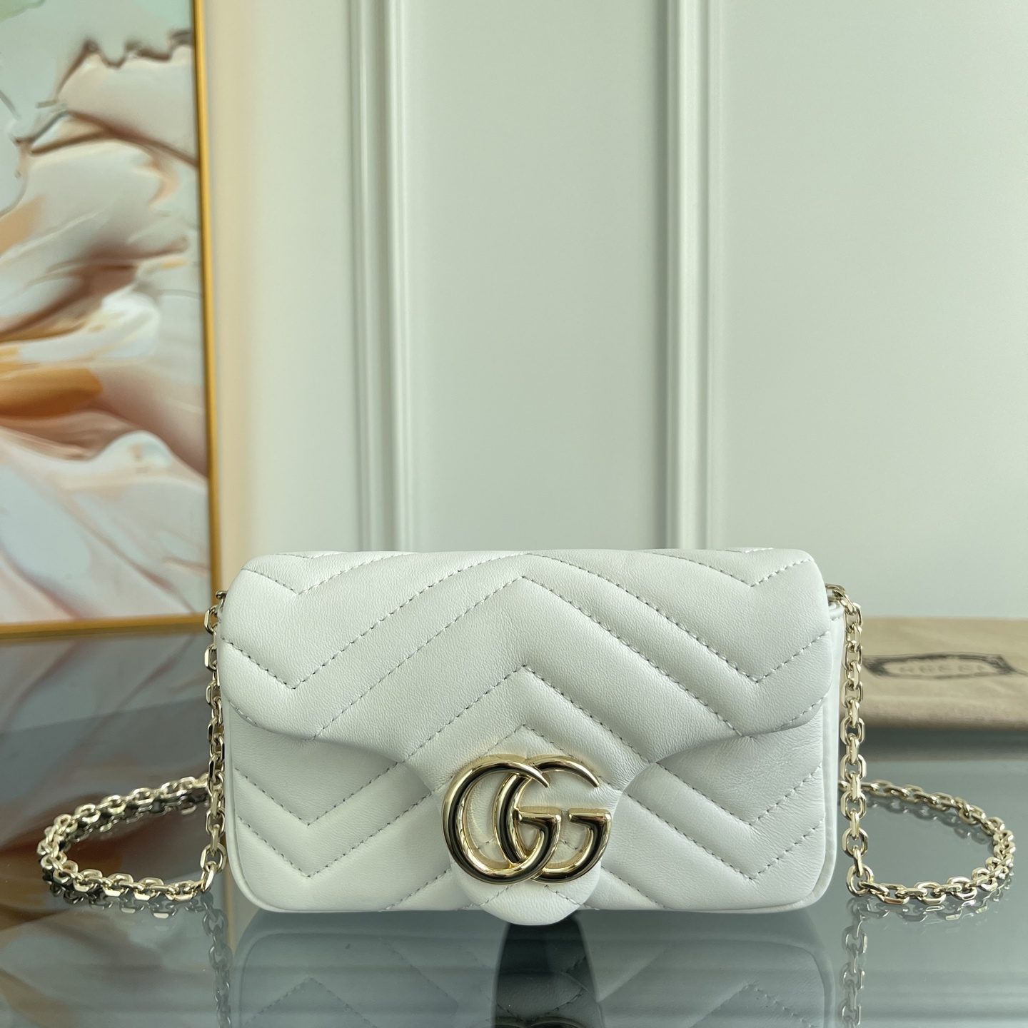 Gucci 841290 White Leather Bag 16.5×9.5×4.5