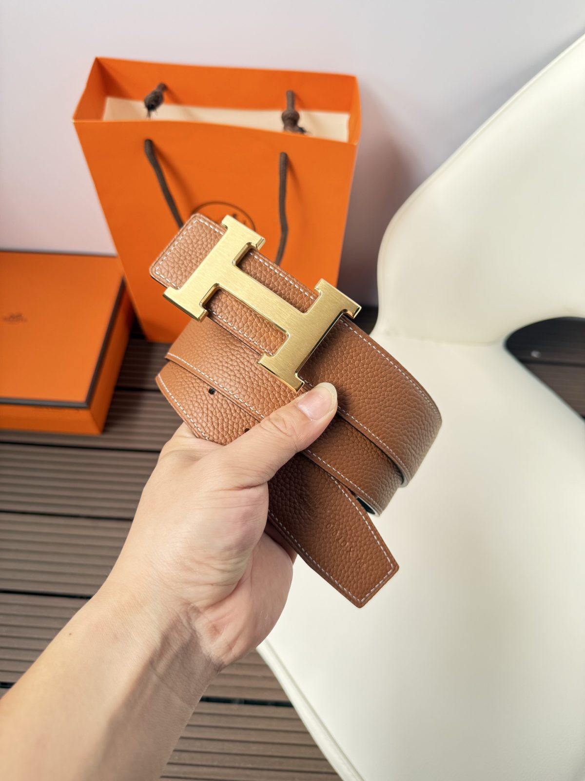 Hermes Men Belt Gold Buckle