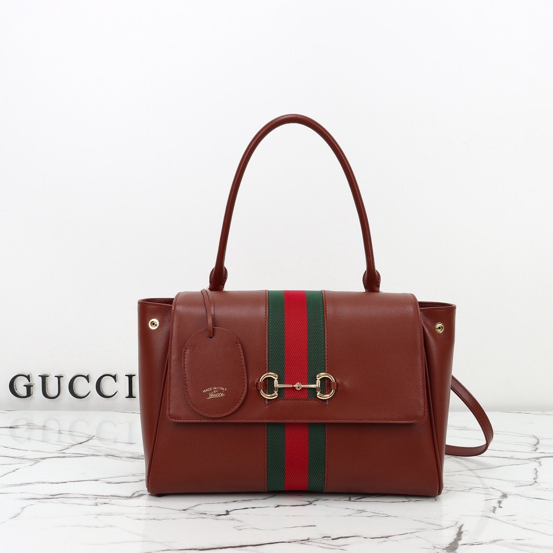 Gucci 875018 Brown Leather Bag 32×24×17cm