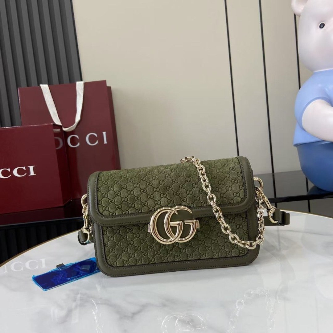 Gucci 826761 Green Suede Bag 21.5×14×9cm