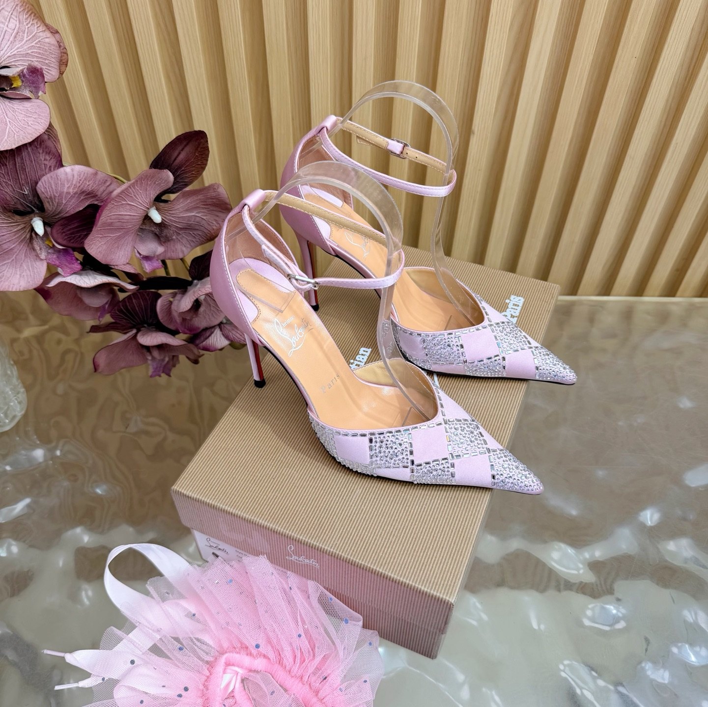 CL Women's Silk Crystal Embellished Pumps 10cm Heels