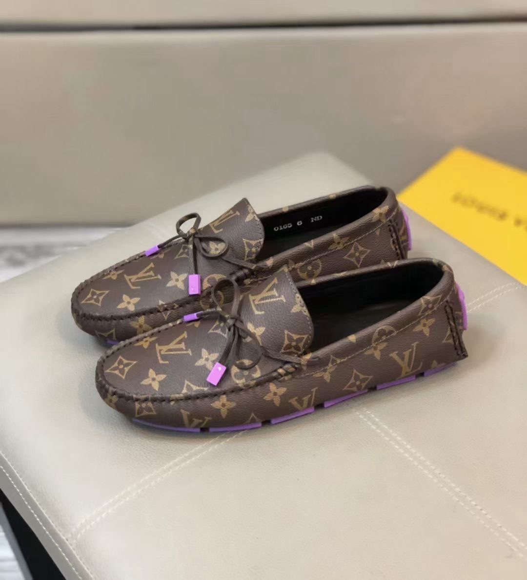 LV Monogram Leather Men's Driving Loafers Black Calf Lining