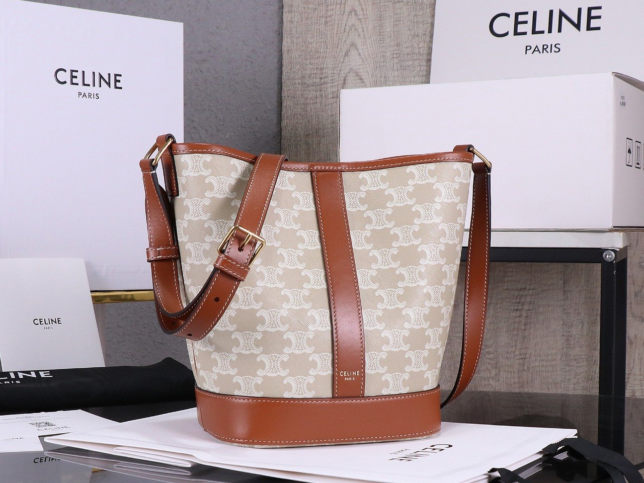 CELINE Triomphe Small Bucket Bag Women's