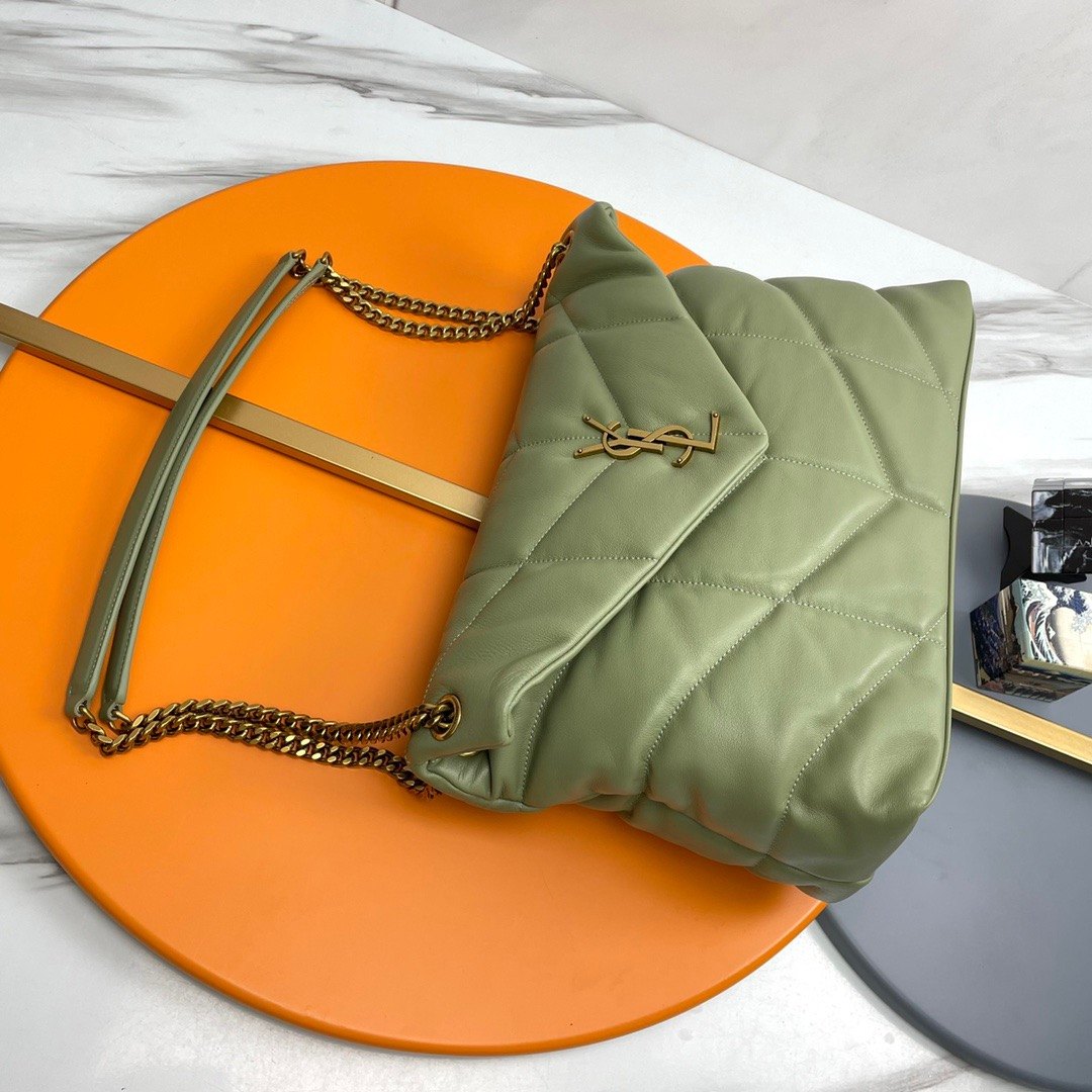 YSL Matcha Green Gold Hardware Loulou Puffer Quilted Lambskin Bag