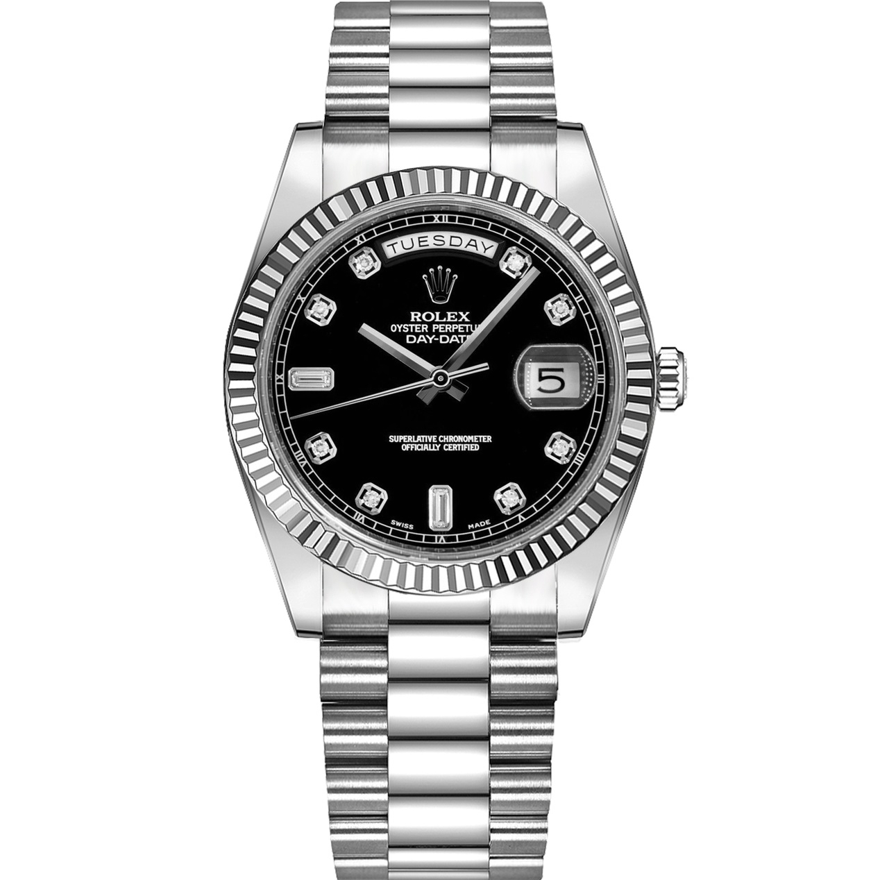 Rolex Day Date 118239 18k White Gold Diamond Black Dial Watch