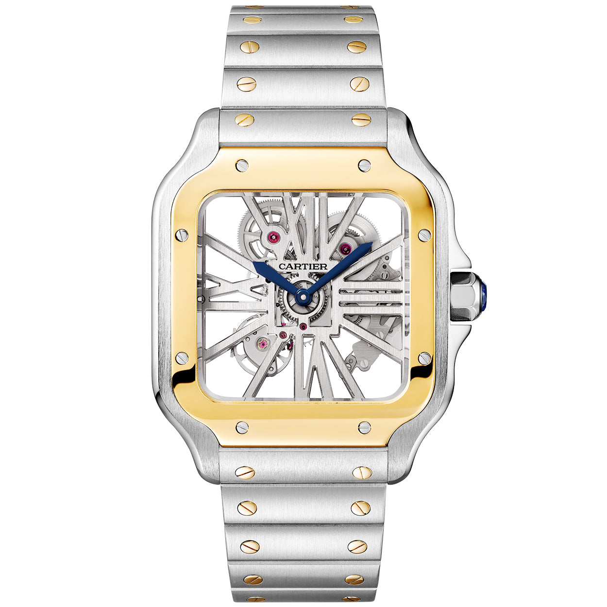 Santos de Cartier Large Skeleton Steel 18ct Yellow Gold Bracelet Watch