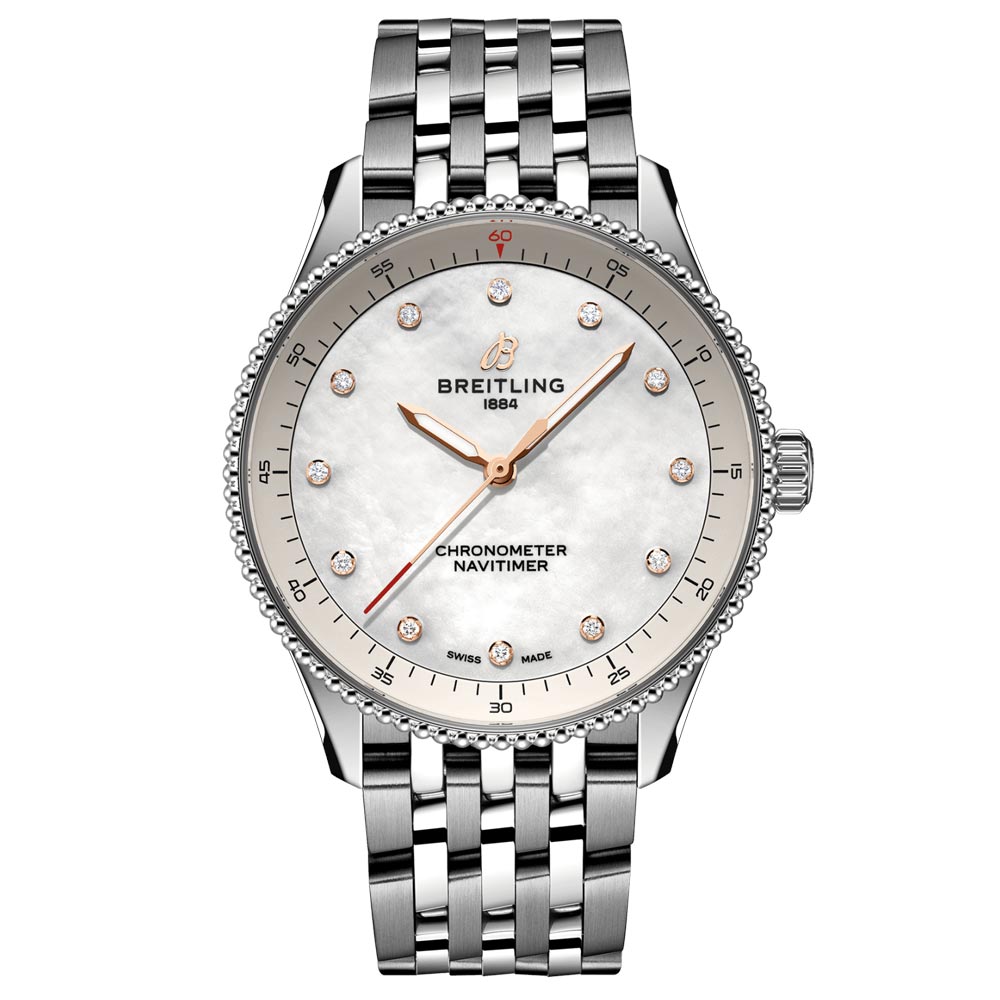 Breitling Navitimer 32mm MOP Diamond Dot Dial Quartz Ladies Watch A77320E61A2A1