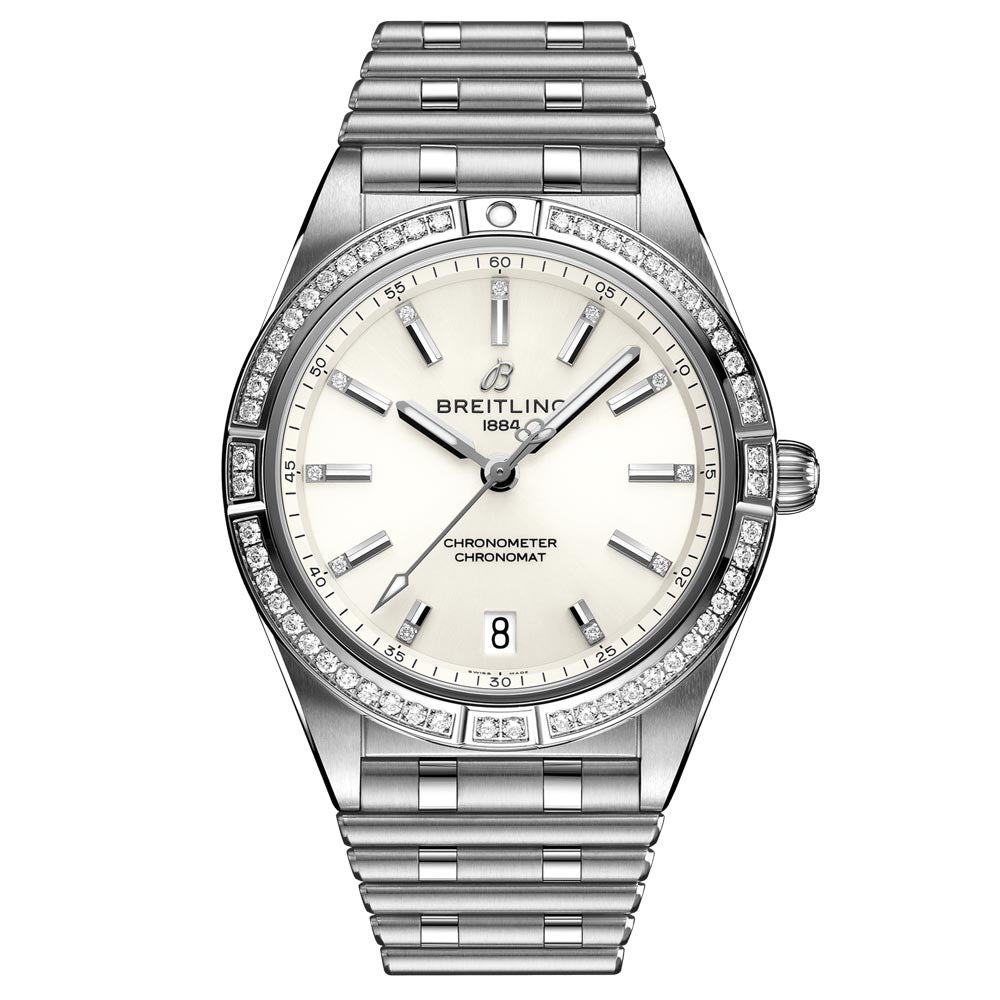 Breitling Chronomat 36mm White Dial Diamond Automatic Ladies Watch A10380591A1A1