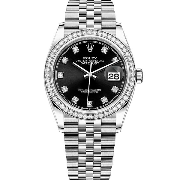Rolex Datejust 36 126284RBR Factory Diamond Bezel and Black Dial