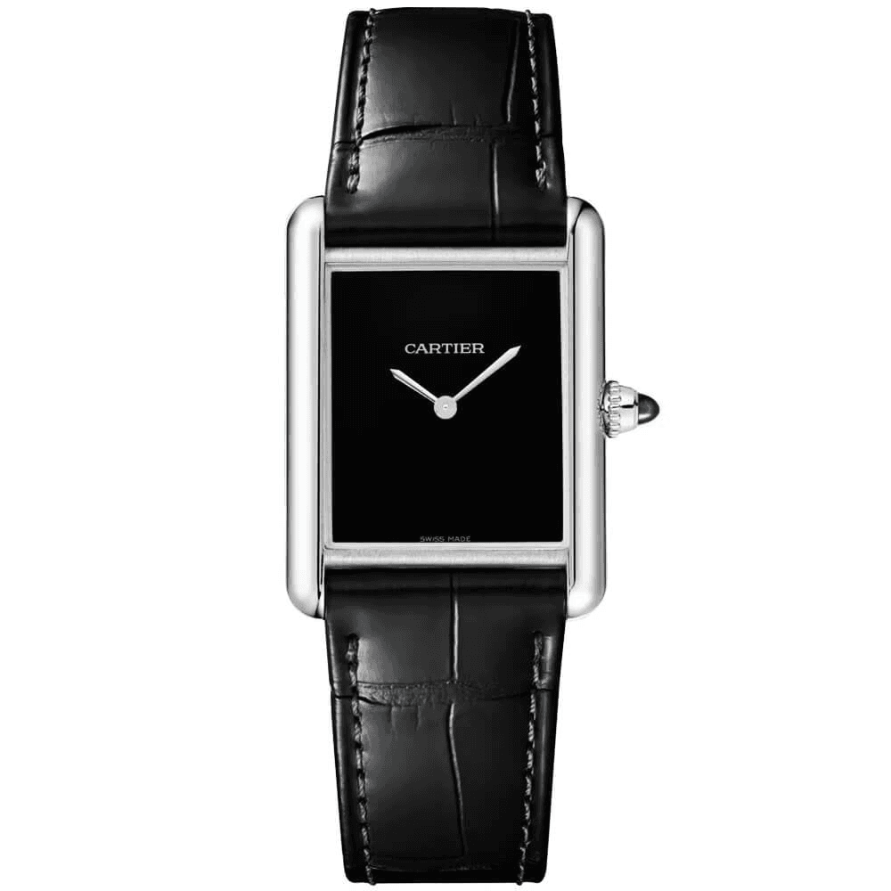 Cartier Tank Must Large Black Dial Leather Strap Watch