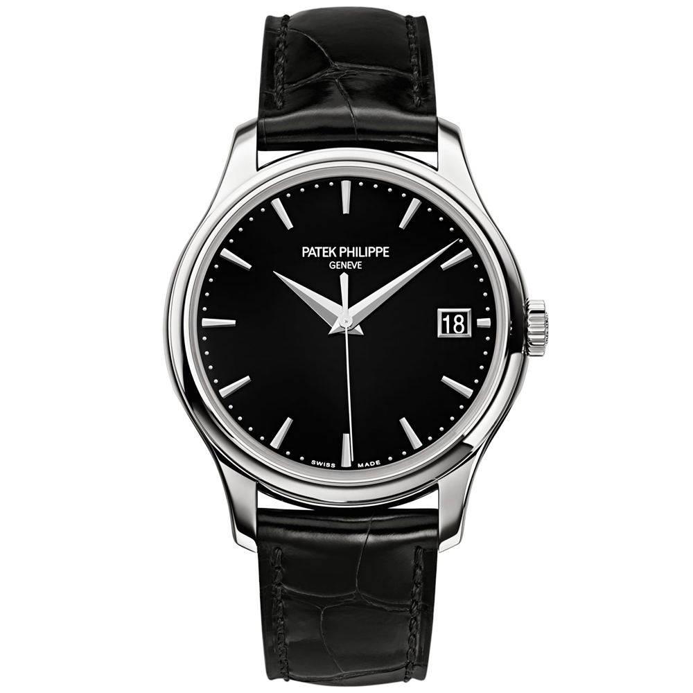Patek Philippe Calatrava 18ct White Gold 39mm Black Dial Men's Leather Strap Watch