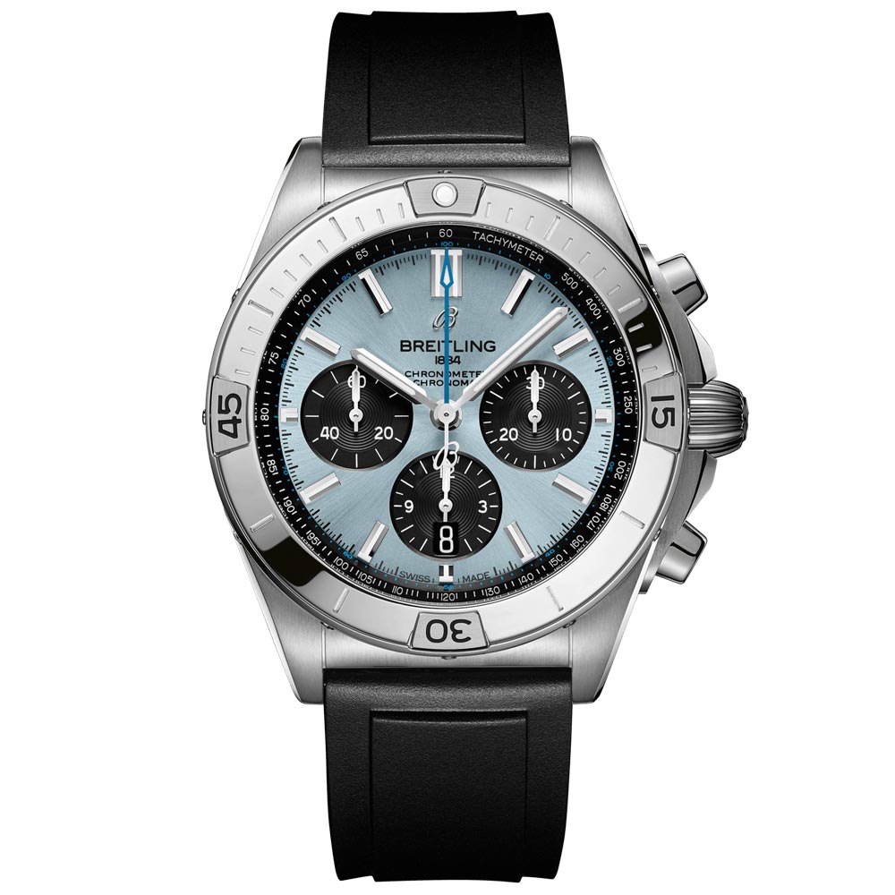 Breitling Chronomat B01 42mm Ice Blue Dial Steel Platinum Automatic Chronograph Gents Watch PB0134101C1S1