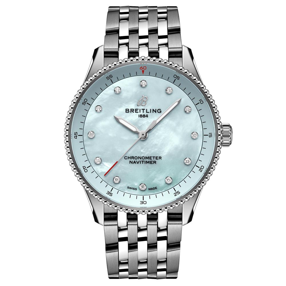 Breitling Navitimer 32mm Blue MOP Diamond Dot Dial Quartz Ladies Watch A77320171C1A1