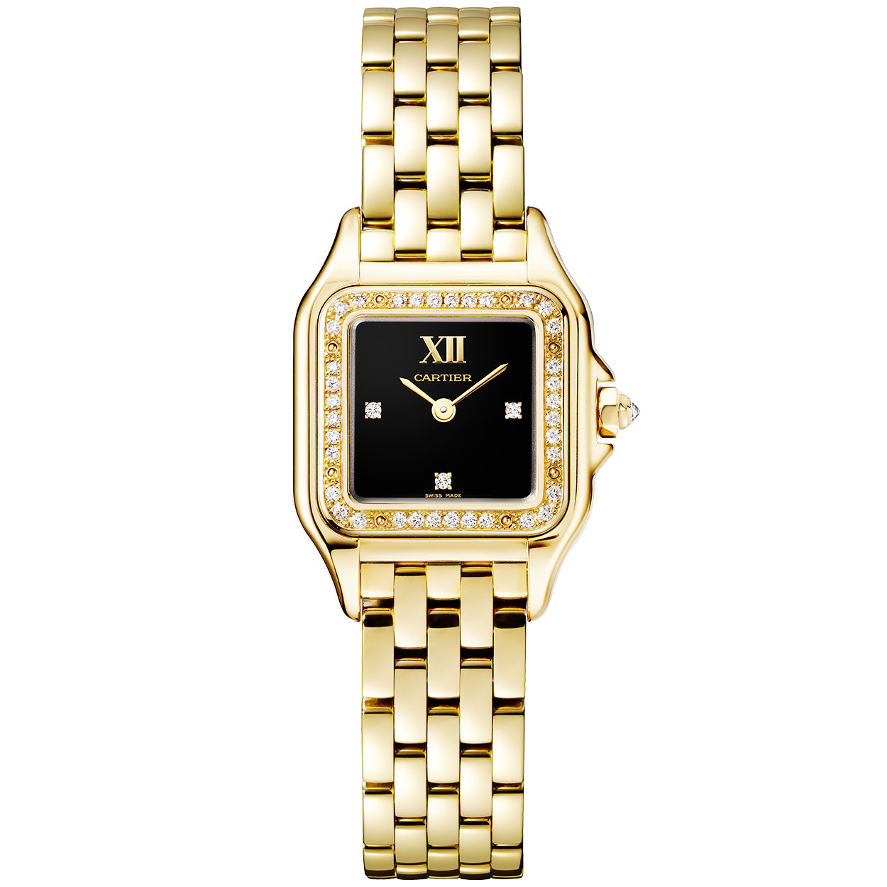 Panthere de Cartier Small 18ct Yellow Gold Diamond Set Black Dial Watch