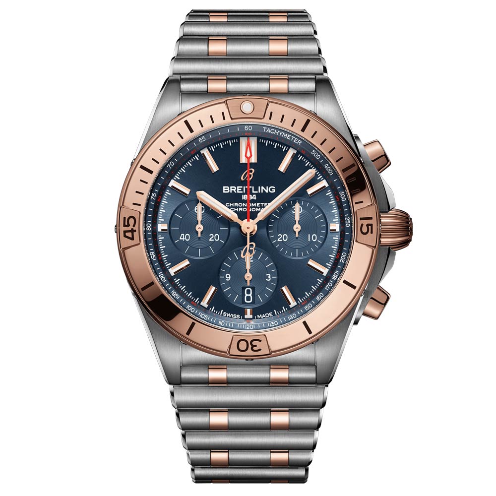 Breitling Chronomat B01 42mm Blue Dial Steel 18ct Rose Gold Automatic Chronograph Gents Watch UB0134101C1U1