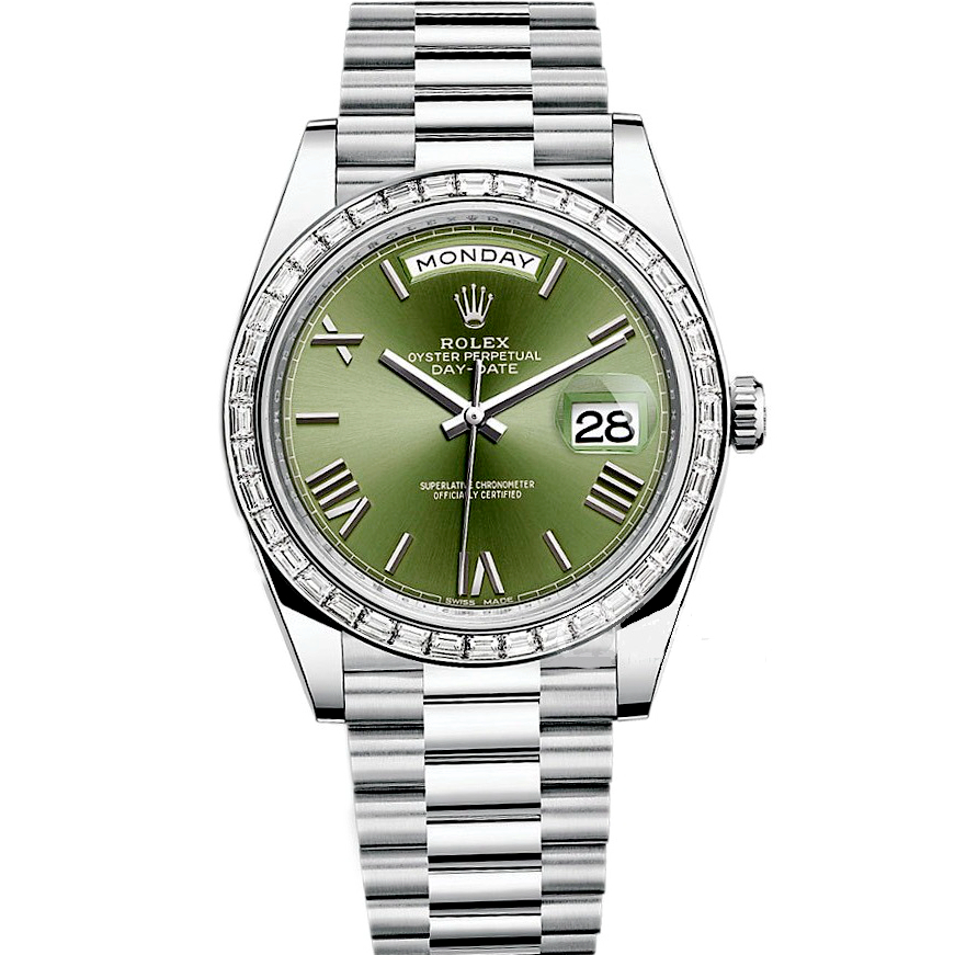 Rolex Day Date 40 228349RBR Olive Green Dial Diamond Bezel Watch