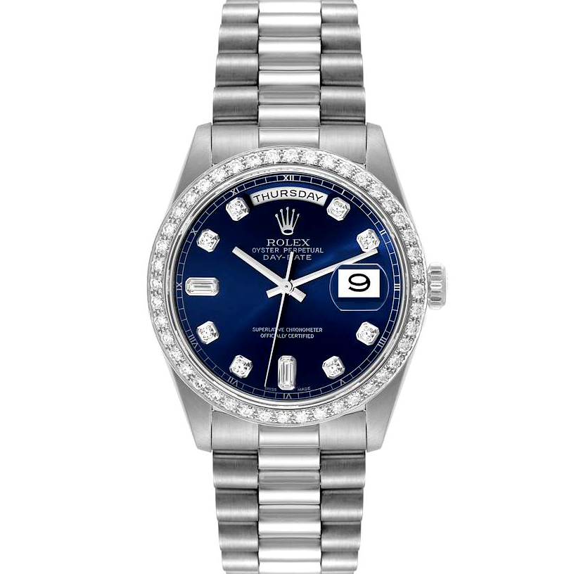 Rolex President Day Date Blue Diamond Dial Platinum Watch 18346