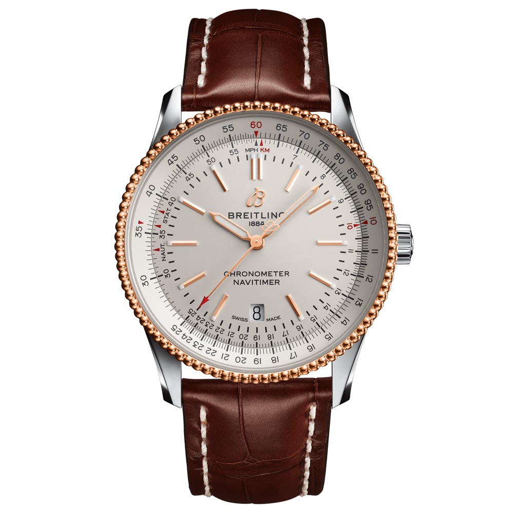 Breitling Navitimer 41mm Silver Dial 18ct Red Gold Steel Automatic Gents Watch U17326211G1P1
