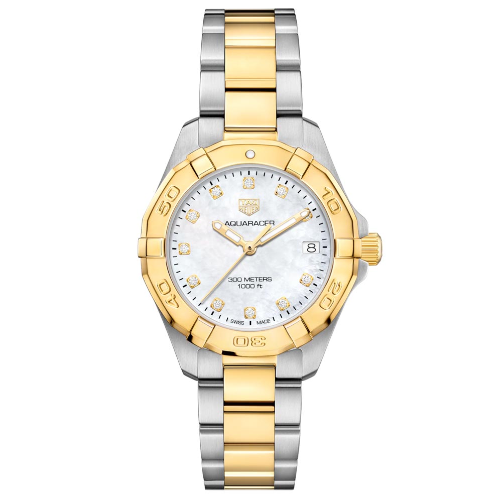 TAG Heuer Aquaracer 32mm MOP Dial 18ct Gold Plated Steel Diamond Quartz Ladies Watch WBD1322 BB0320