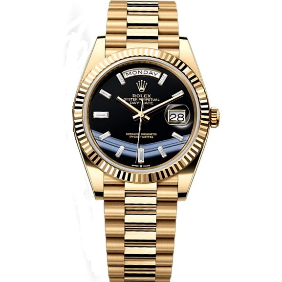 Rolex Day Date 40 228238 Yellow Gold Black Diamond Dial Watch