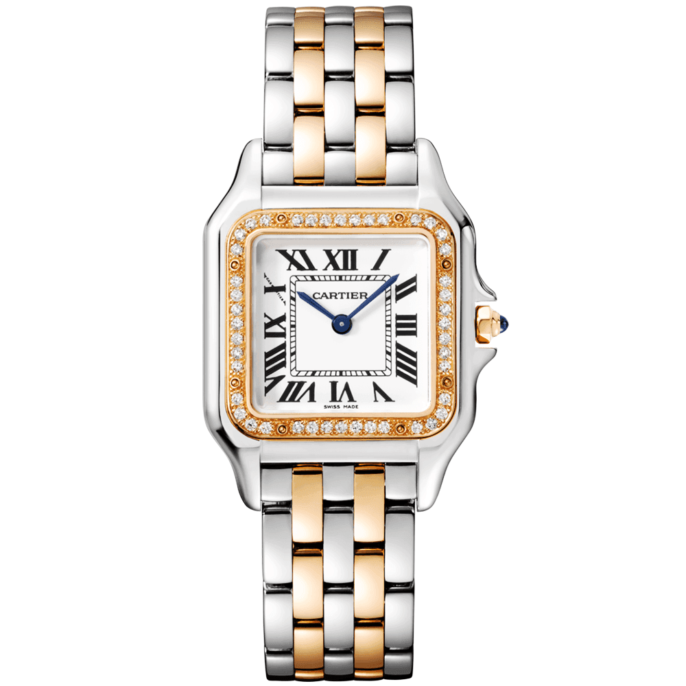 Panthere de Cartier Medium 18ct Rose Gold Steel Diamond Bezel Watch