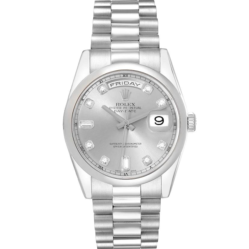 ROLEX Platinum 36mm Day Date President Diamonds 118206 Watch