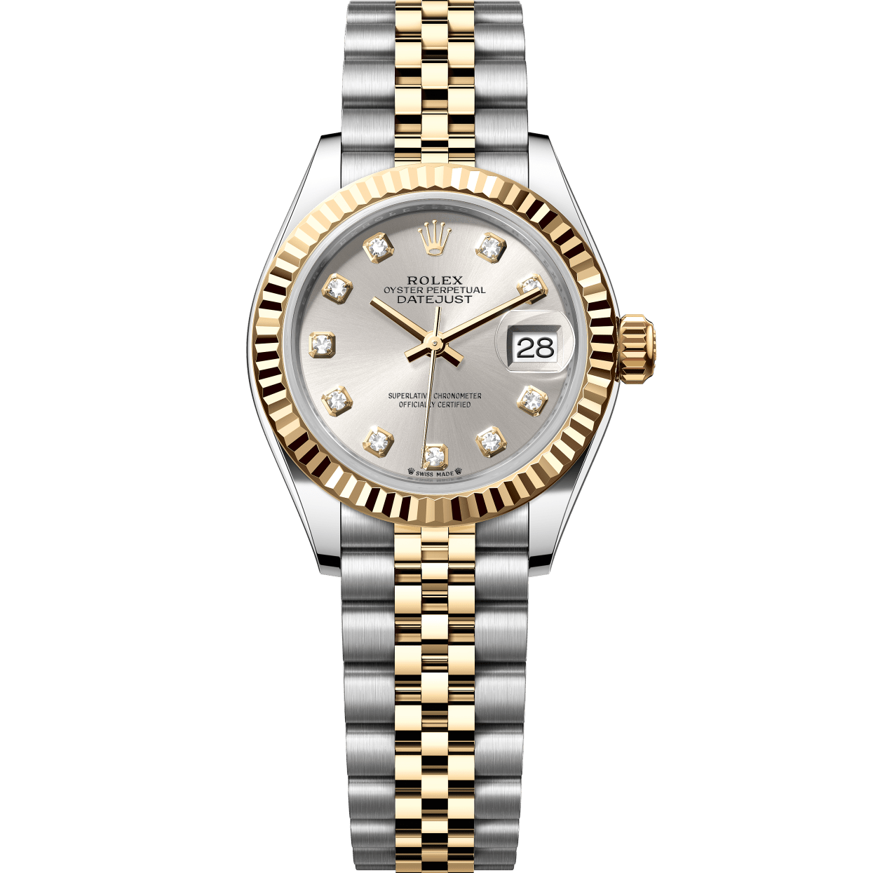 Rolex 279173 Datejust 28mm Silver Diamond Dial Watch