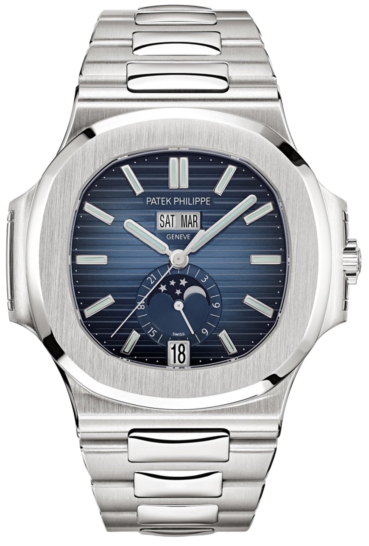 Patek Philippe Nautilus Annual Calendar Stainless Steel with Blue Dial Moon Phase Ref#57261A 014