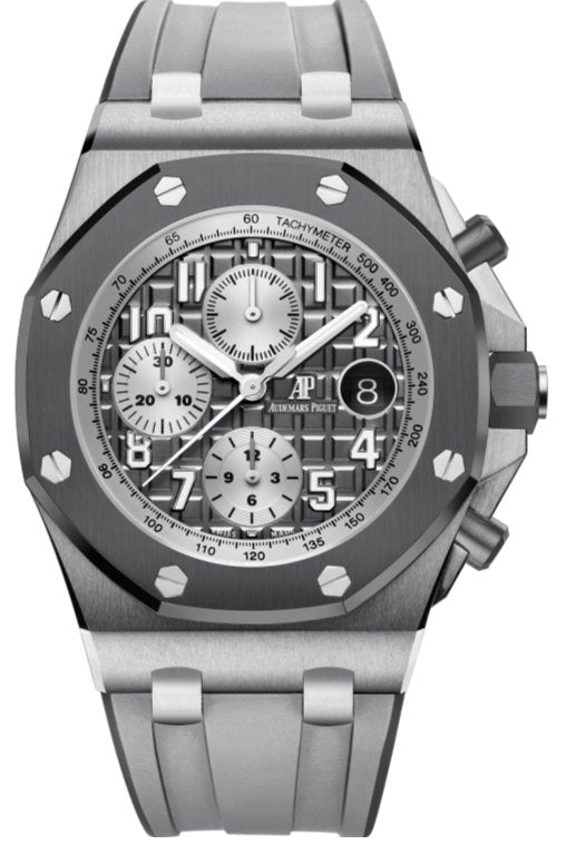 Audemars Piguet Royal Oak Offshore Selfwinding Chronograph Stainless Steel Grey Dial Silver Sub Dials Grey Ceramic Bezel