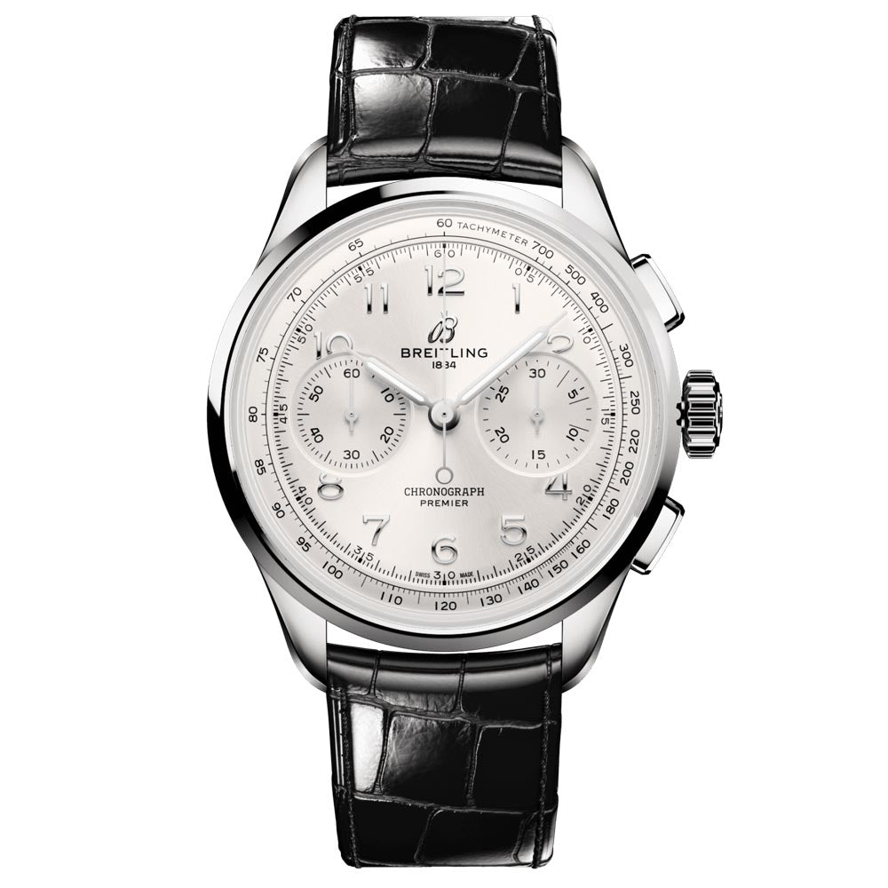 Breitling Premier B09 Chronograph 40mm Silver Dial Manual Wound Gents Watch AB0930371G1P1