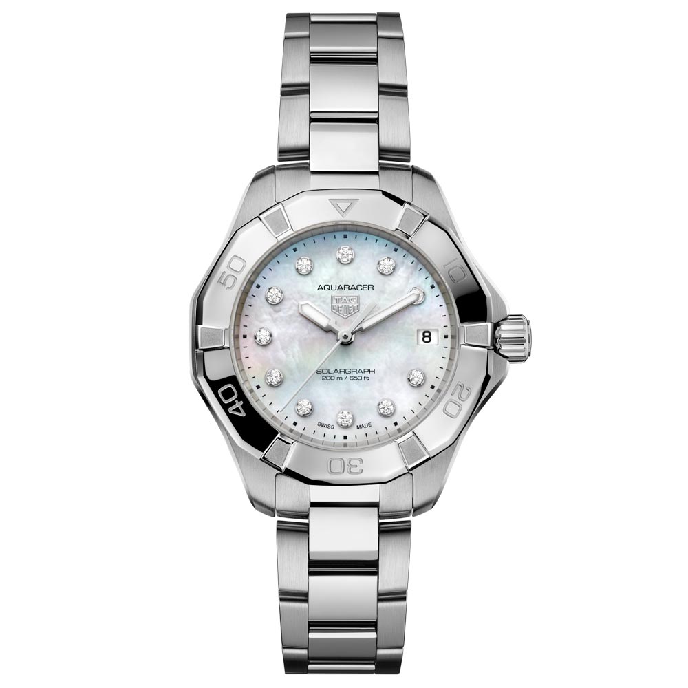 TAG Heuer Aquaracer Professional 200 Solargraph MOP Diamond Dot Dial 34mm Quartz Ladies Watch WBP1313 BA0005