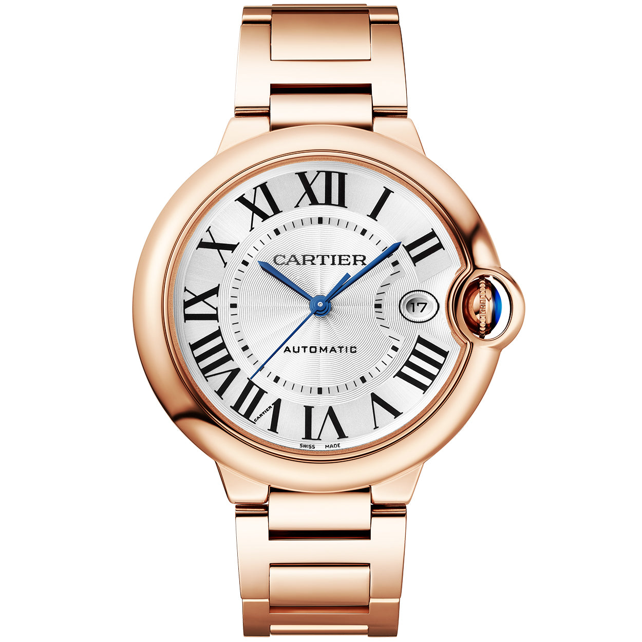 Cartier Ballon Bleu 18ct Rose Gold 40mm Silver Dial Automatic Bracelet Watch