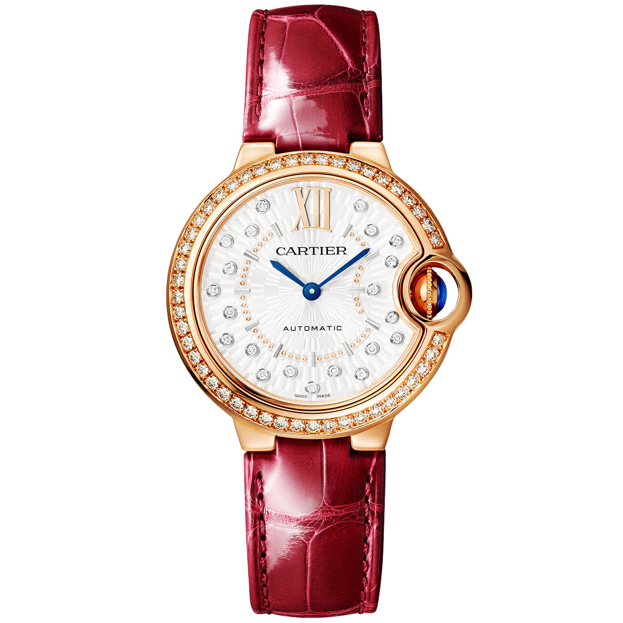 Ballon Bleu de Cartier 33mm 18ct Rose Gold Dial Diamond Dial Bezel Watch
