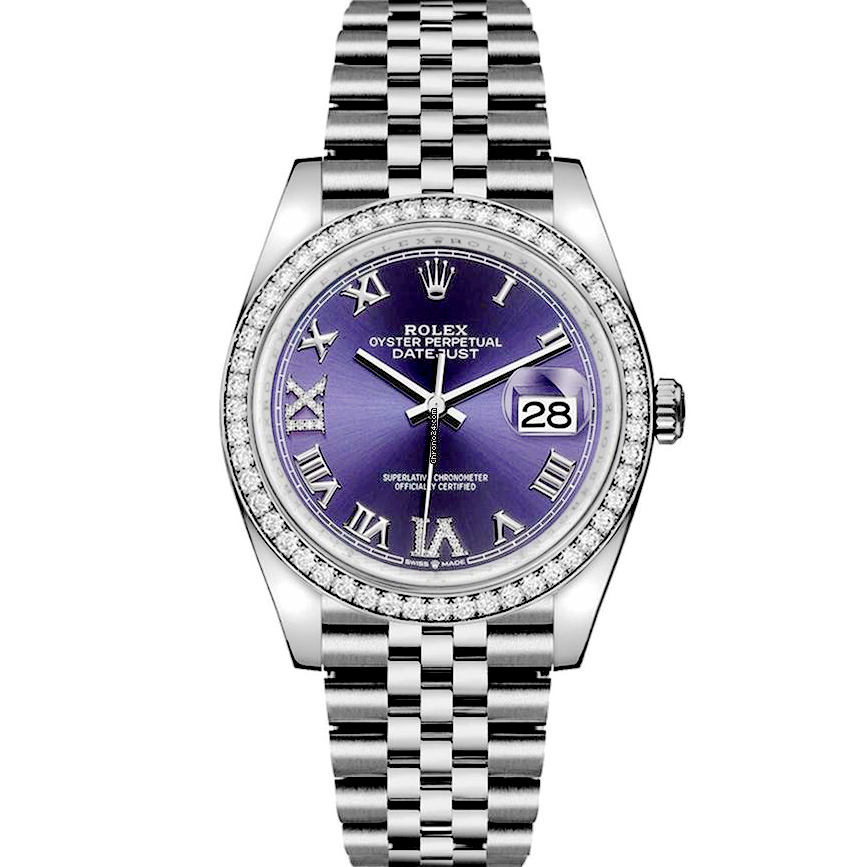 Rolex 126284RBR Datejust 36MM Aubergine Diamond Dial Jubilee Bracelet Watch