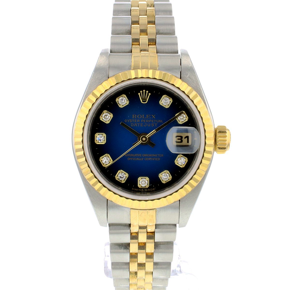 Rolex DateJust 28mm 279173 Stainless Steel 18k Yellow Gold Blue Diamond Dial Watch