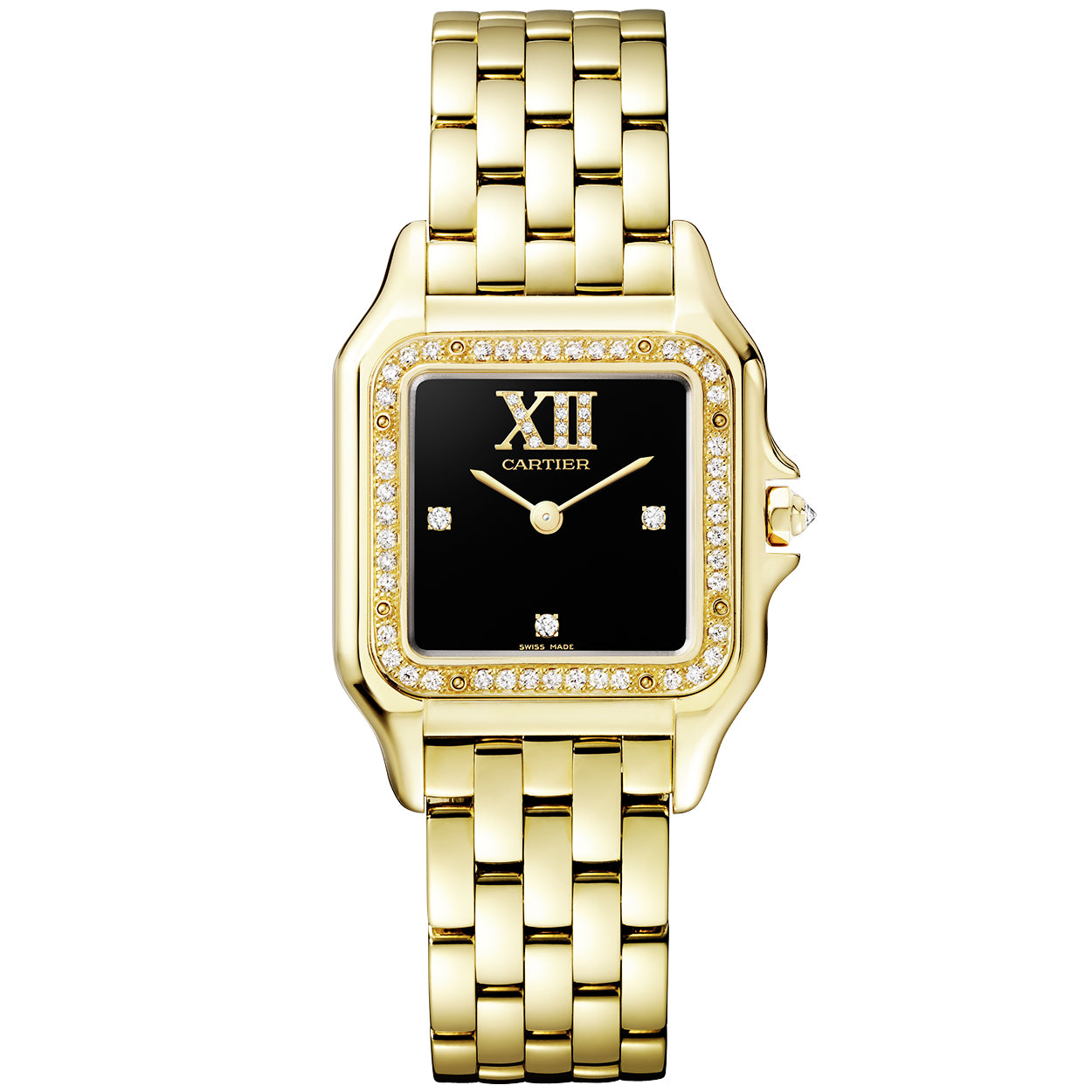Panthere de Cartier Medium 18ct Yellow Gold Diamond Set Black Dial Watch