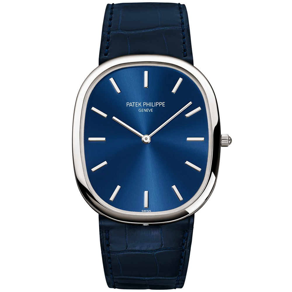 Patek Philippe Golden Ellipse Platinum Blue Sunburst Dial Men's Automatic Watch