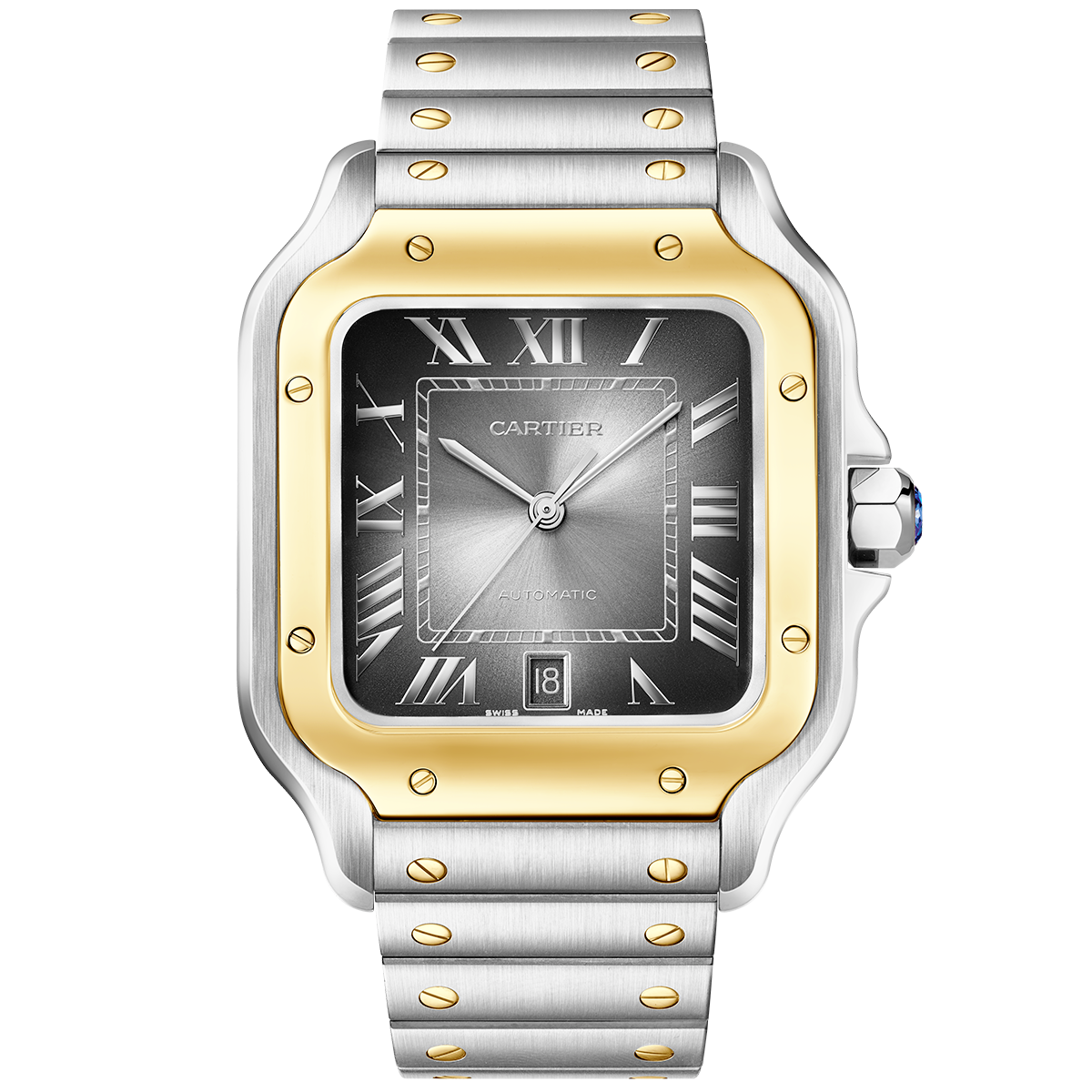 Santos de Cartier Large Two Tone Grey Dial Bracelet Strap Watch